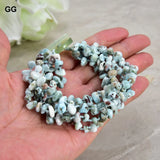 6 Rows Natural Larimar Stone Chips Bracelet Lady Girl Jewelry