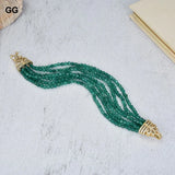 Green Agates Bracelet 7 Strands 8'' Cz Clasp Women