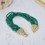 Green Agates Bracelet 7 Strands 8'' Cz Clasp Women