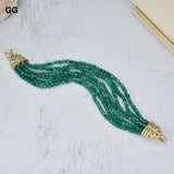 Green Agates Bracelet 7 Strands 8'' Cz Clasp Women