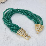 Green Agates Bracelet 7 Strands 8'' Cz Clasp Women