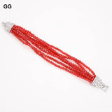 Red Jades Gems Stone Bracelet with Cz Clasp