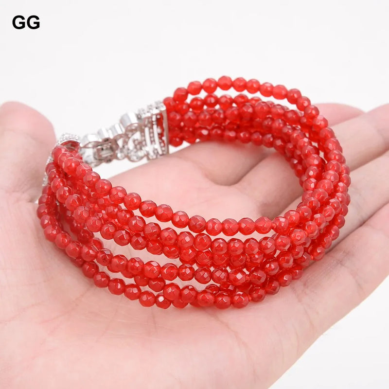 Red Jades Gems Stone Bracelet with Cz Clasp