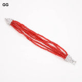 Red Jades Gems Stone Bracelet with Cz Clasp
