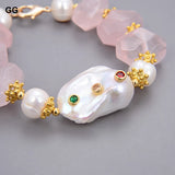 GuaiGuai Keshi Pearl Rose Quartz Crystal Bracelet