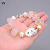 GuaiGuai Keshi Pearl Rose Quartz Crystal Bracelet