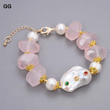 GuaiGuai Keshi Pearl Rose Quartz Crystal Bracelet