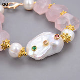 GuaiGuai Keshi Pearl Rose Quartz Crystal Bracelet