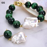 Keshi Pearl Green Tiger's Eye Bracelet Earrings Set