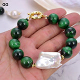 Keshi Pearl Green Tiger's Eye Bracelet Earrings Set