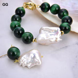 Keshi Pearl Green Tiger's Eye Bracelet Earrings Set