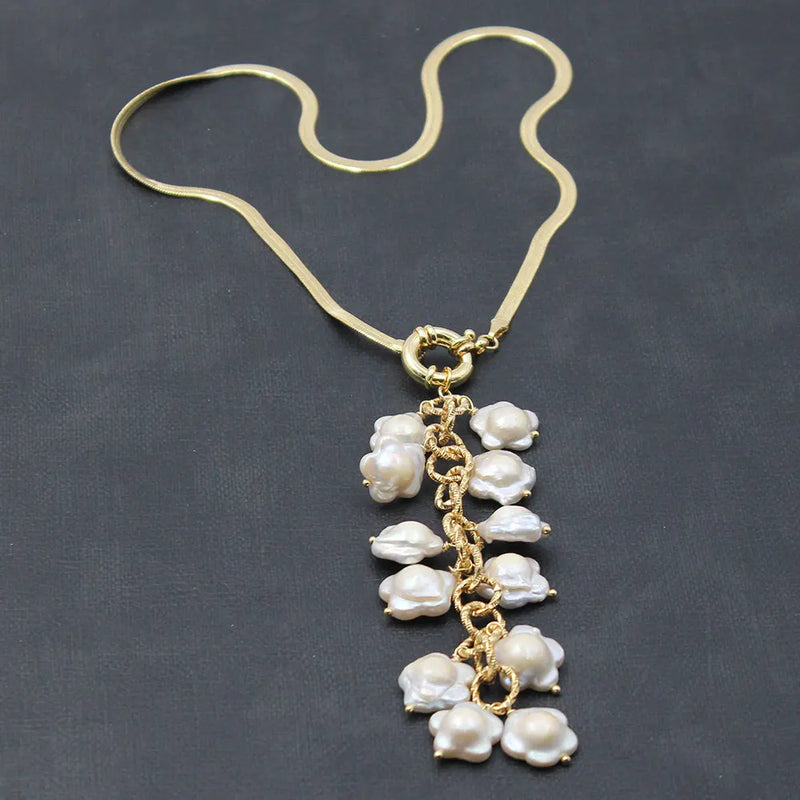 Cultured Rose Flower Freshwater Pearl Pendant Choker Necklace