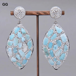 GuaiGuai Larimar Silver Rhinestone Dangle Stud Earrings