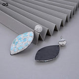 GuaiGuai Larimar Silver Rhinestone Dangle Stud Earrings