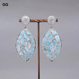 GuaiGuai Larimar Silver Rhinestone Dangle Stud Earrings
