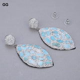 GuaiGuai Larimar Silver Rhinestone Dangle Stud Earrings