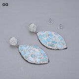 GuaiGuai Larimar Silver Rhinestone Dangle Stud Earrings