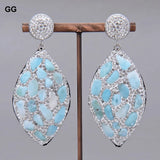 GuaiGuai Larimar Silver Rhinestone Dangle Stud Earrings