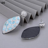 GuaiGuai Larimar Silver Rhinestone Dangle Stud Earrings