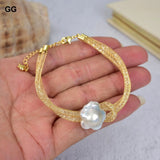 Natural Plated Loop Bracelet with Keshi Flower Pearl Bangle