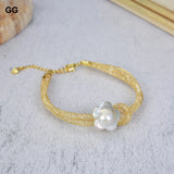 Natural Plated Loop Bracelet with Keshi Flower Pearl Bangle