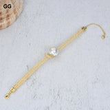 Natural Plated Loop Bracelet with Keshi Flower Pearl Bangle