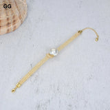 Natural Plated Loop Bracelet with Keshi Flower Pearl Bangle