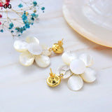 GuaiGuai Golden Plated Pearl Mother Of Pearl Flower Earrings