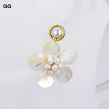 GuaiGuai Golden Plated Pearl Mother Of Pearl Flower Earrings