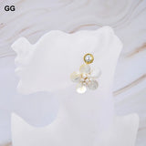 GuaiGuai Golden Plated Pearl Mother Of Pearl Flower Earrings