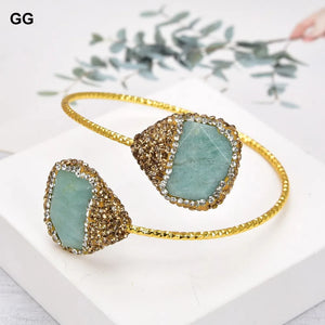 Green Amazonite CZ Pave Bangle Bracelet