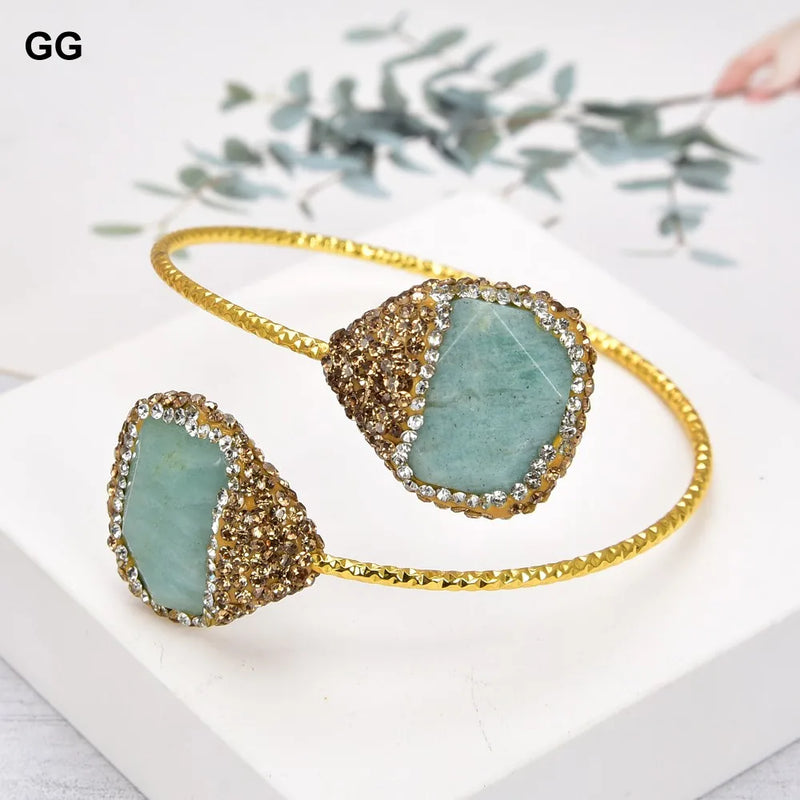 Green Amazonite CZ Pave Bangle Bracelet
