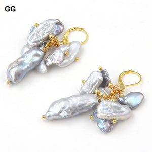 Grey Keshi Biwa Pearl Earrings 925 Silver Plated for Women