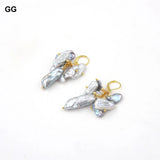 Grey Keshi Biwa Pearl Earrings 925 Silver Plated for Women
