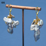 Grey Keshi Biwa Pearl Earrings 925 Silver Plated for Women