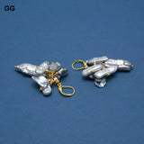 Grey Keshi Biwa Pearl Earrings 925 Silver Plated for Women