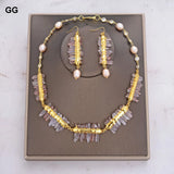Natural Lepidocrocite Quartz Druzy Pink Pearl Necklace Earrings Set