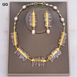 Natural Lepidocrocite Quartz Druzy Pink Pearl Necklace Earrings Set