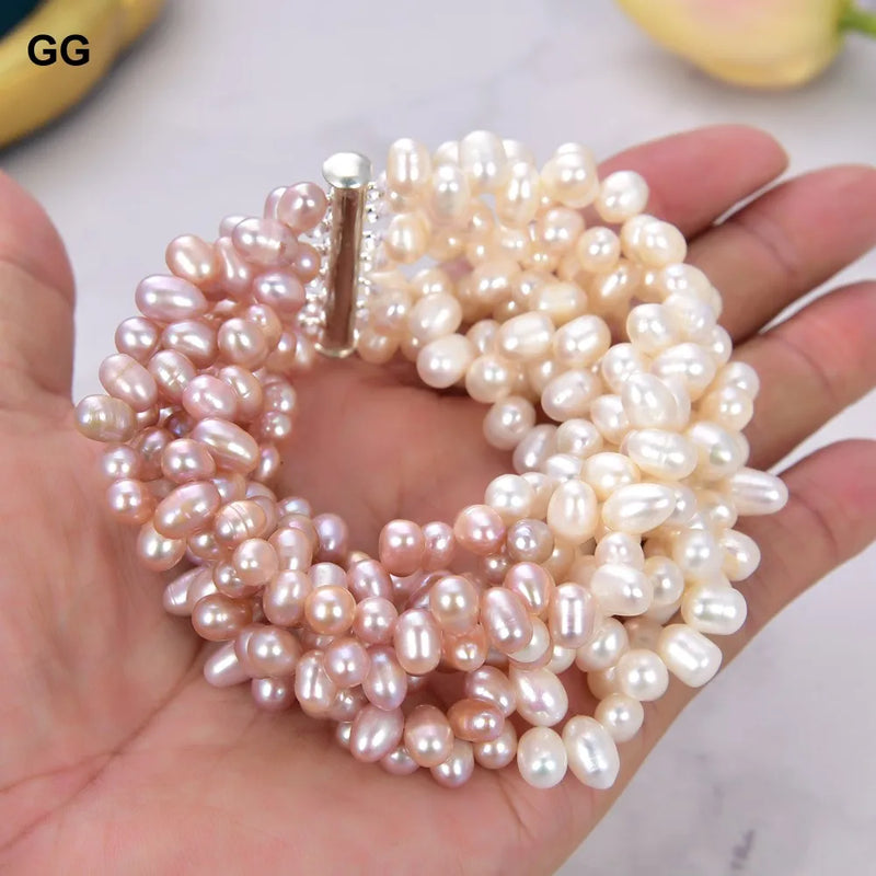 5 Strand Top-Drilled Purple Rice Pearl Bracelet