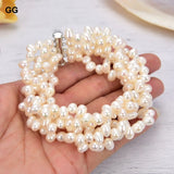 GuaiGuai Jewelry Natural 5 Strands Top-Drilled Rice Pearl Bracelet