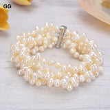GuaiGuai Jewelry Natural 5 Strands Top-Drilled Rice Pearl Bracelet