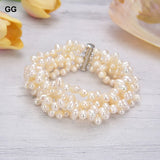 GuaiGuai Jewelry Natural 5 Strands Top-Drilled Rice Pearl Bracelet