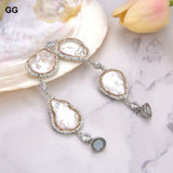 Natural Pearl Keshi Coin Pearl Crystal Chain CZ Paved Pearl Bracelet