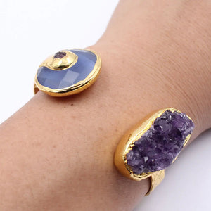 Natural Amethyst Agate Tourmaline Chips Plated Bracelet