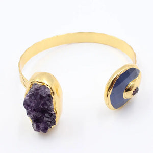 Natural Amethyst Agate Tourmaline Chips Plated Bracelet