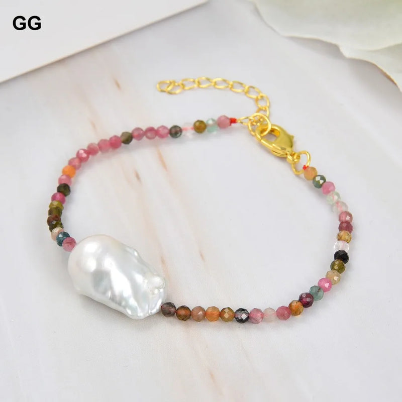Rainbow Tourmaline Pearl Bracelet