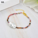 Rainbow Tourmaline Pearl Bracelet