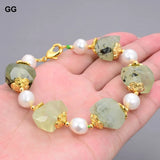 Green Prehnite Quartz Bracelet with Cultured Keshi Pearl