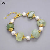 Green Prehnite Quartz Bracelet with Cultured Keshi Pearl