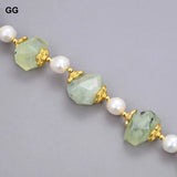 Green Prehnite Quartz Bracelet with Cultured Keshi Pearl